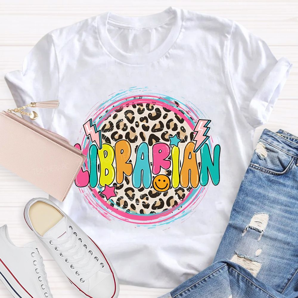 Librarian Leopard Print Letters Circle  Teacher T-shirt