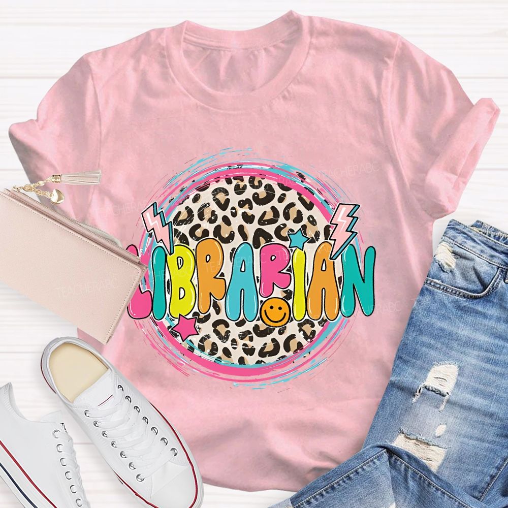 Librarian Leopard Print Letters Circle  Teacher T-shirt