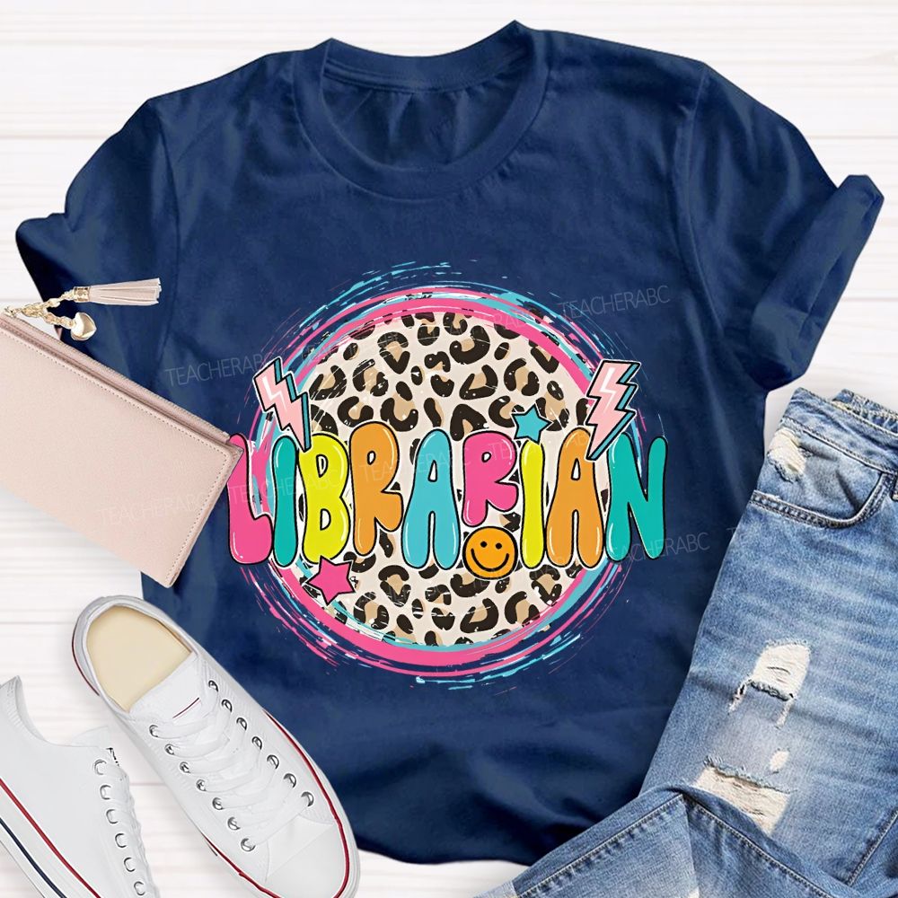 Librarian Leopard Print Letters Circle  Teacher T-shirt