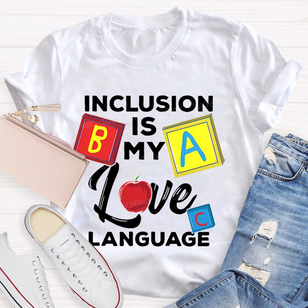 Inclusion Is My Love Language Colorful Squares  Teacher T-shirt
