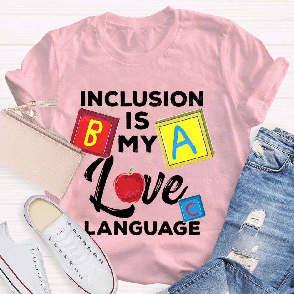Inclusion Is My Love Language Colorful Squares  Teacher T-shirt