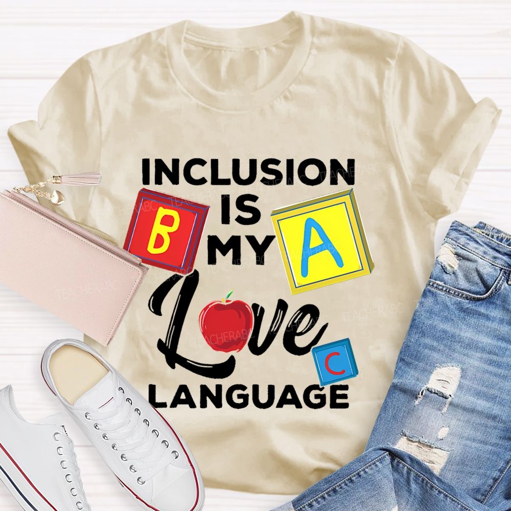 Inclusion Is My Love Language Colorful Squares  Teacher T-shirt