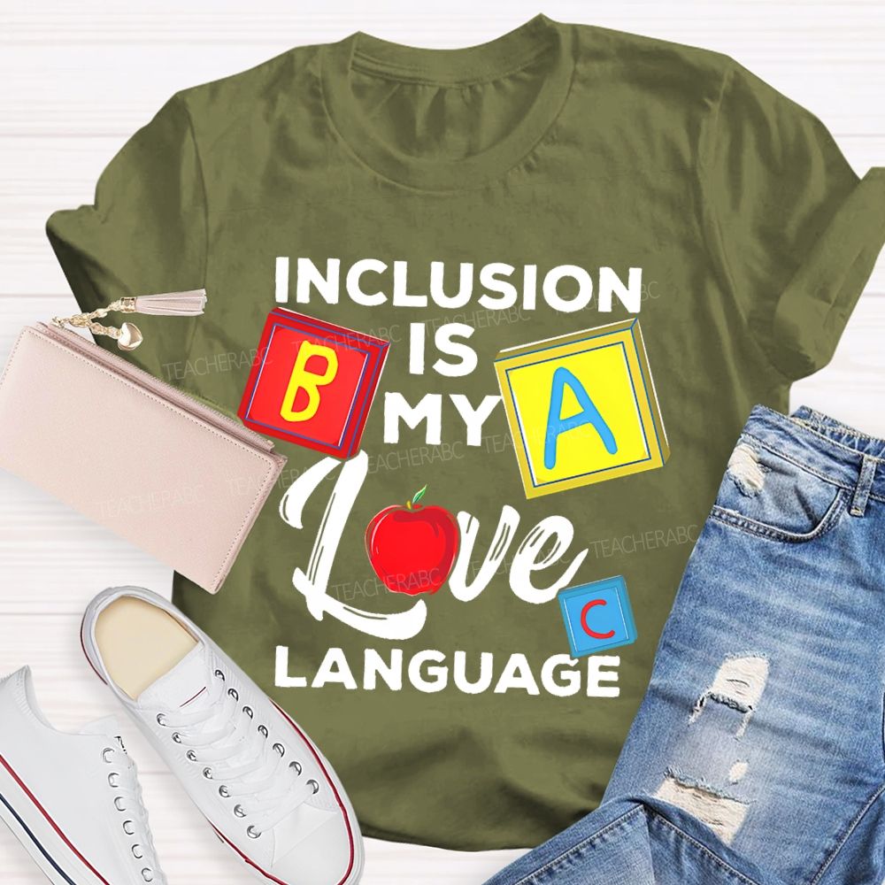 Inclusion Is My Love Language Colorful Squares  Teacher T-shirt