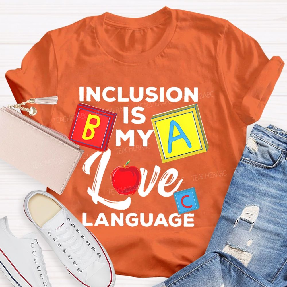 Inclusion Is My Love Language Colorful Squares  Teacher T-shirt