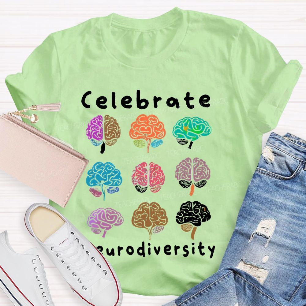 Celebrate Neurodiversity Colorful Brain  Teacher T-shirt