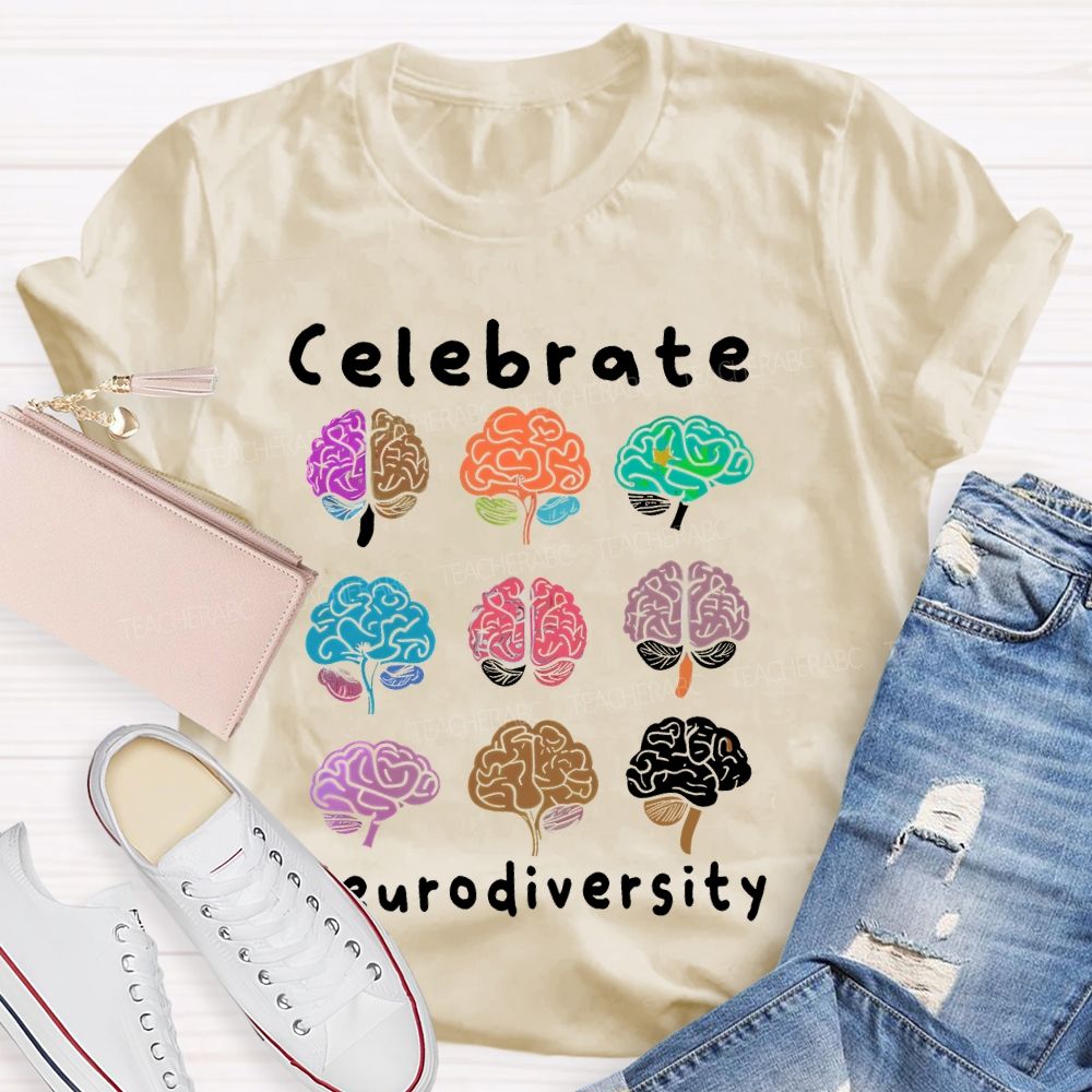 Celebrate Neurodiversity Colorful Brain  Teacher T-shirt