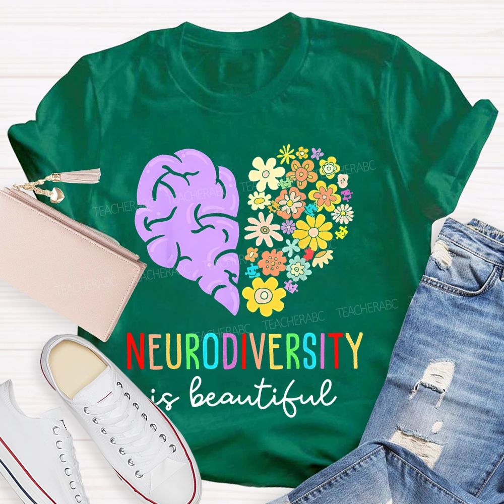 Neurodiversity Is Beautiful Flowers Brain  Teacher T-shirt