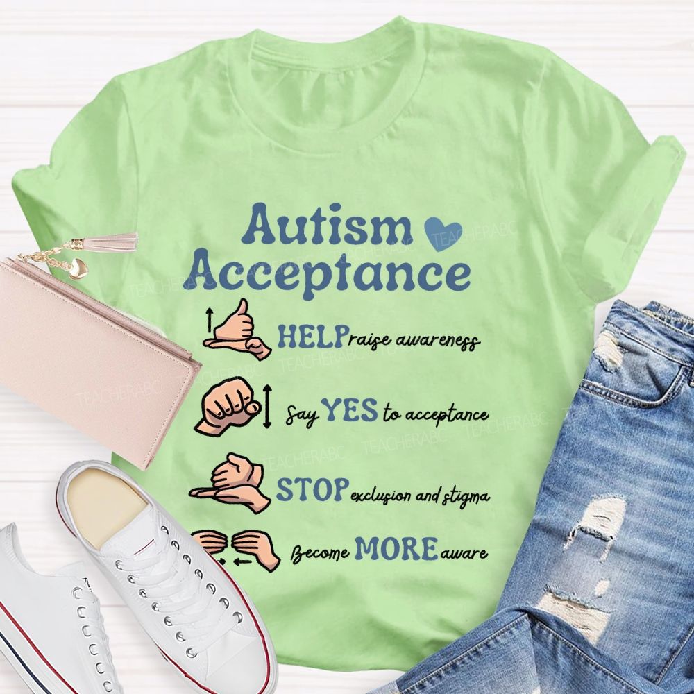 Autism Acceptance Sign Language  Teacher T-shirt