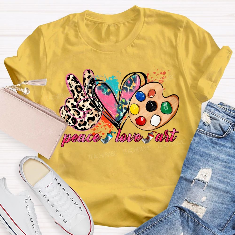 Peace Love Art Colorful Tie-Dye Hearts Teacher T-shirt