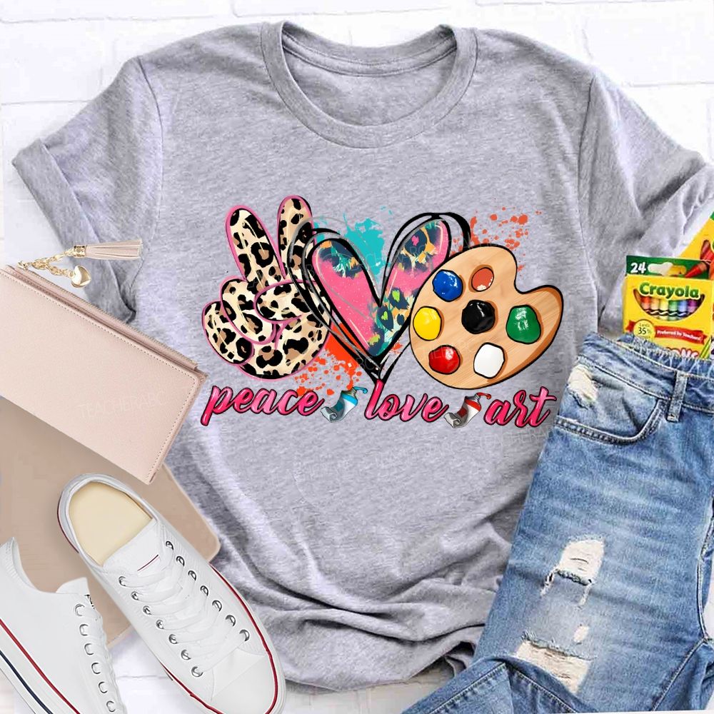 Peace Love Art Colorful Tie-Dye Hearts Teacher T-shirt
