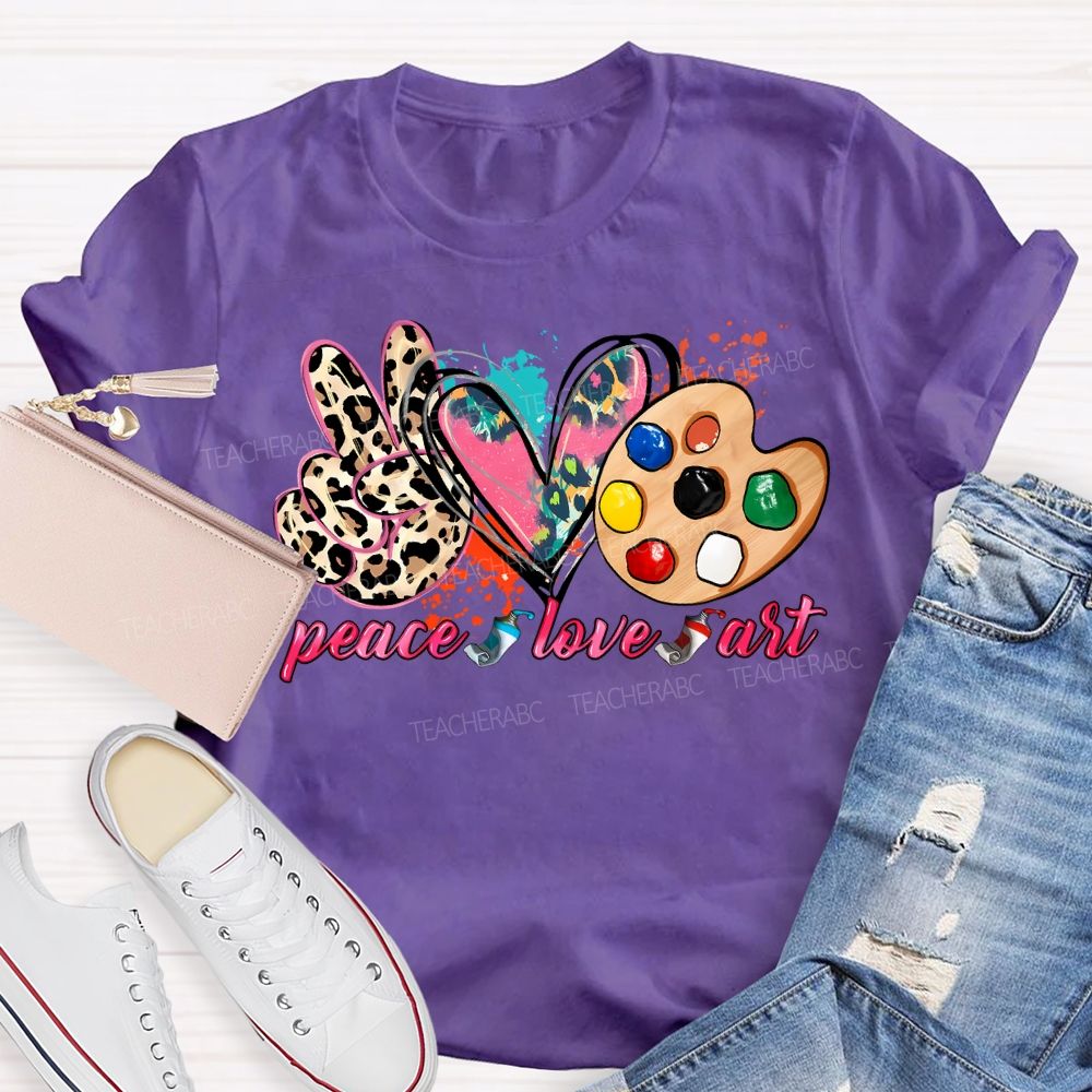 Peace Love Art Colorful Tie-Dye Hearts Teacher T-shirt