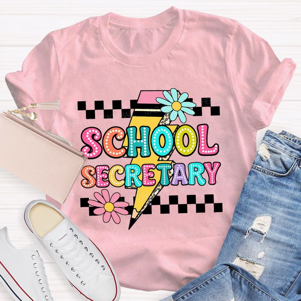 School Secretary Lightning Print And Checkered Pattern T-shirt
