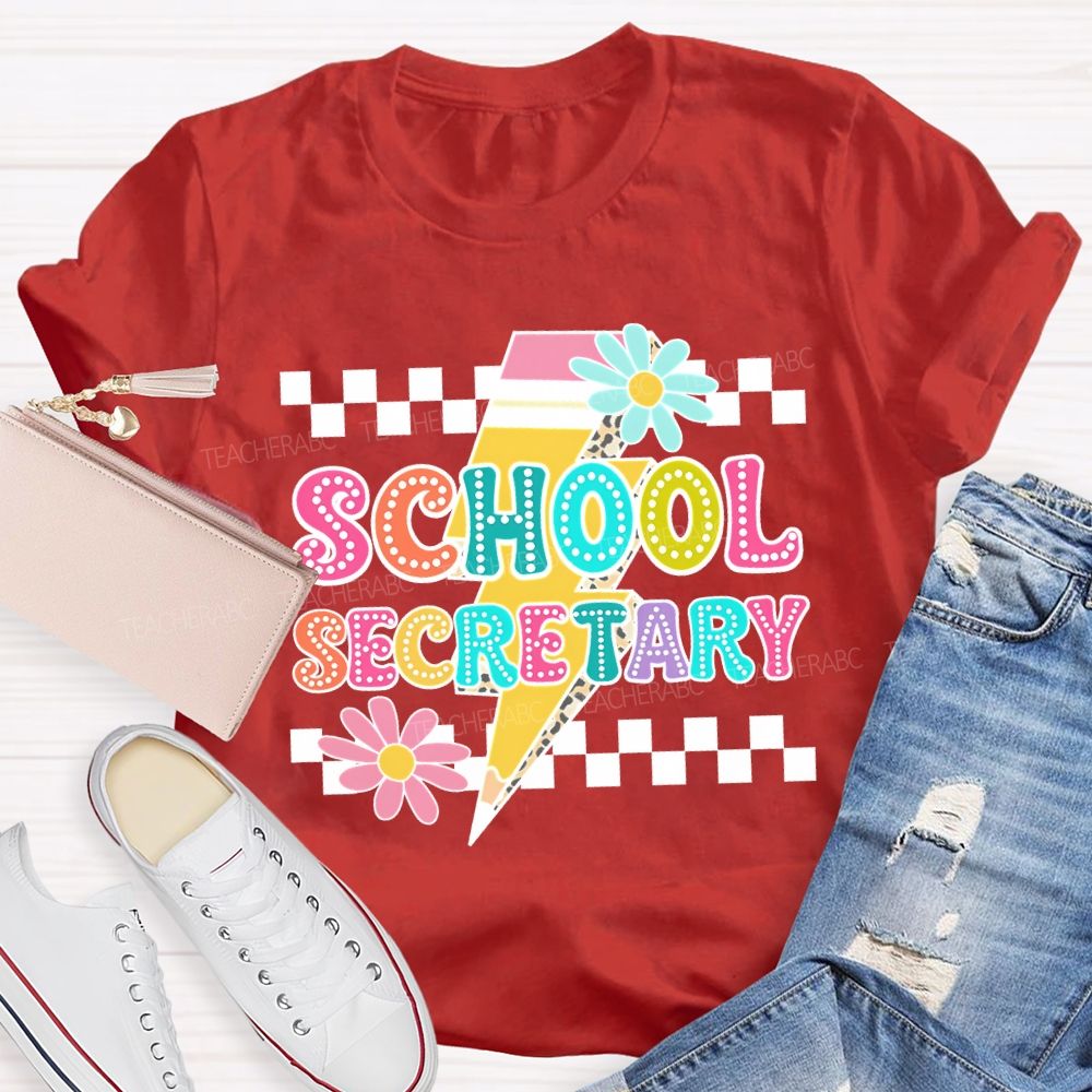 School Secretary Lightning Print And Checkered Pattern T-shirt