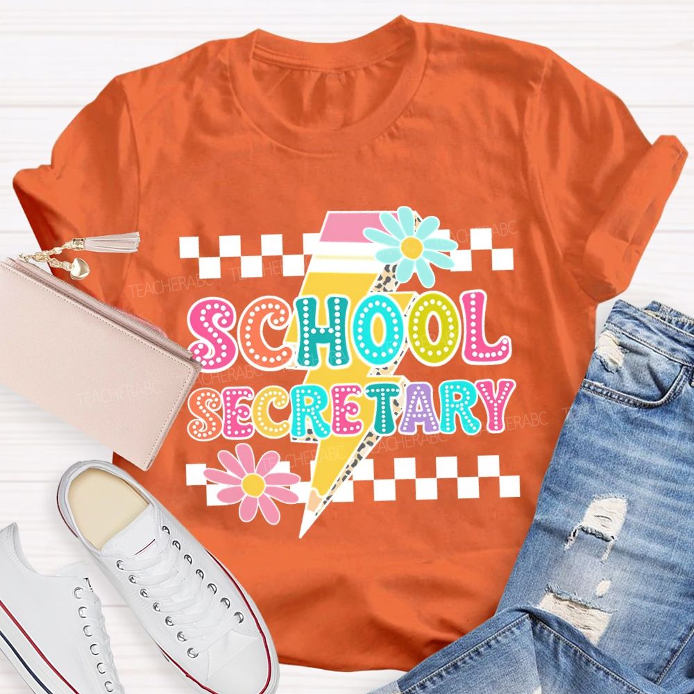 School Secretary Lightning Print And Checkered Pattern T-shirt