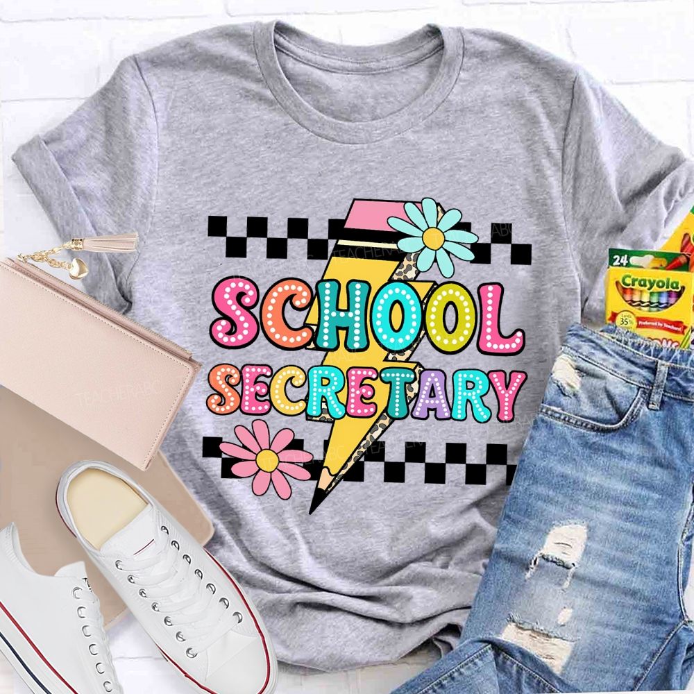School Secretary Lightning Print And Checkered Pattern T-shirt
