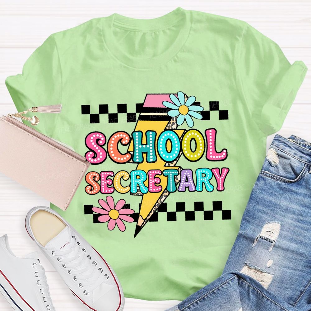 School Secretary Lightning Print And Checkered Pattern T-shirt
