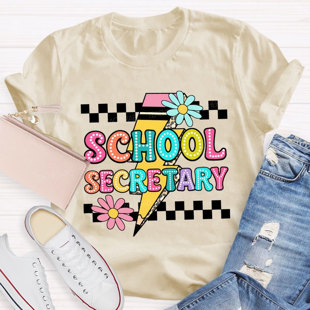 School Secretary Lightning Print And Checkered Pattern T-shirt