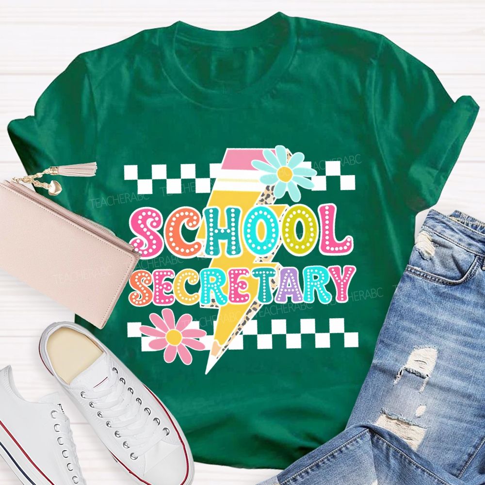 School Secretary Lightning Print And Checkered Pattern T-shirt