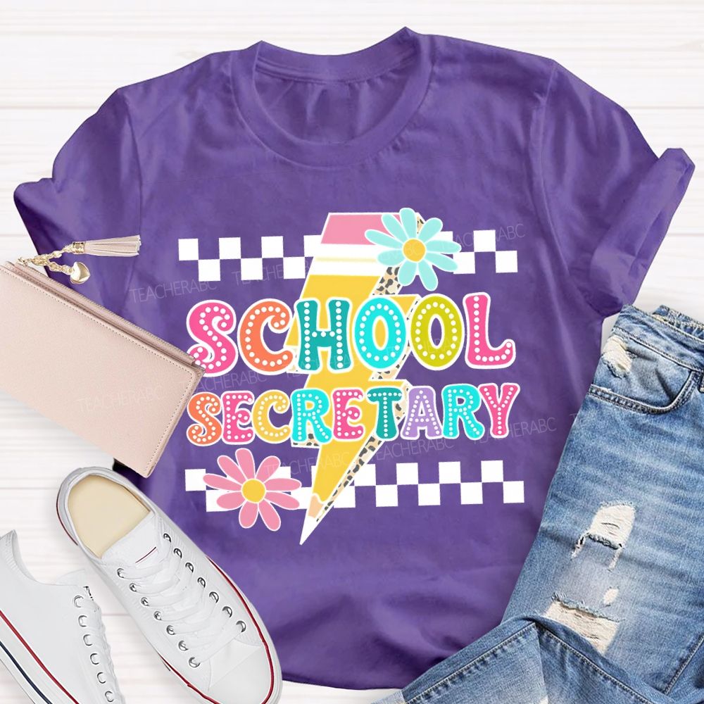 School Secretary Lightning Print And Checkered Pattern T-shirt