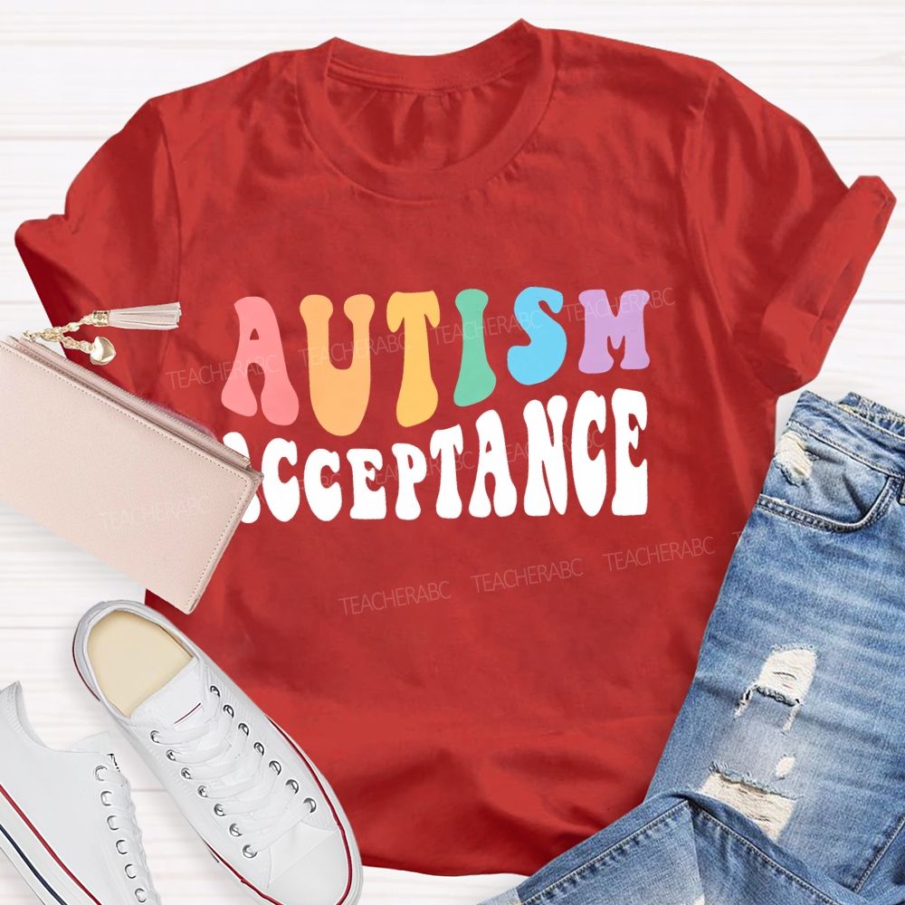 Autism Acceptance Colorful Letters Patterns  Teacher T-shirt