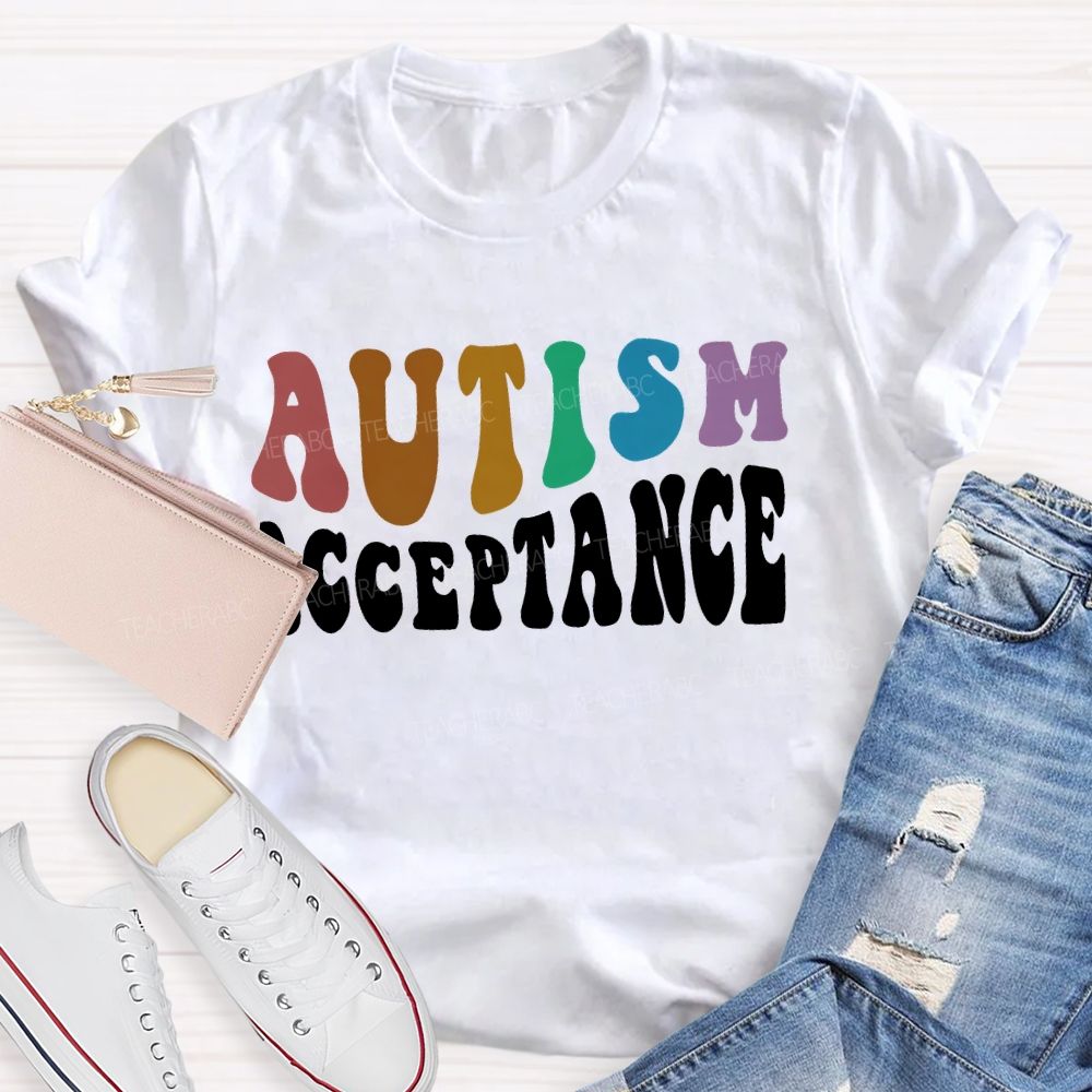 Autism Acceptance Colorful Letters Patterns  Teacher T-shirt