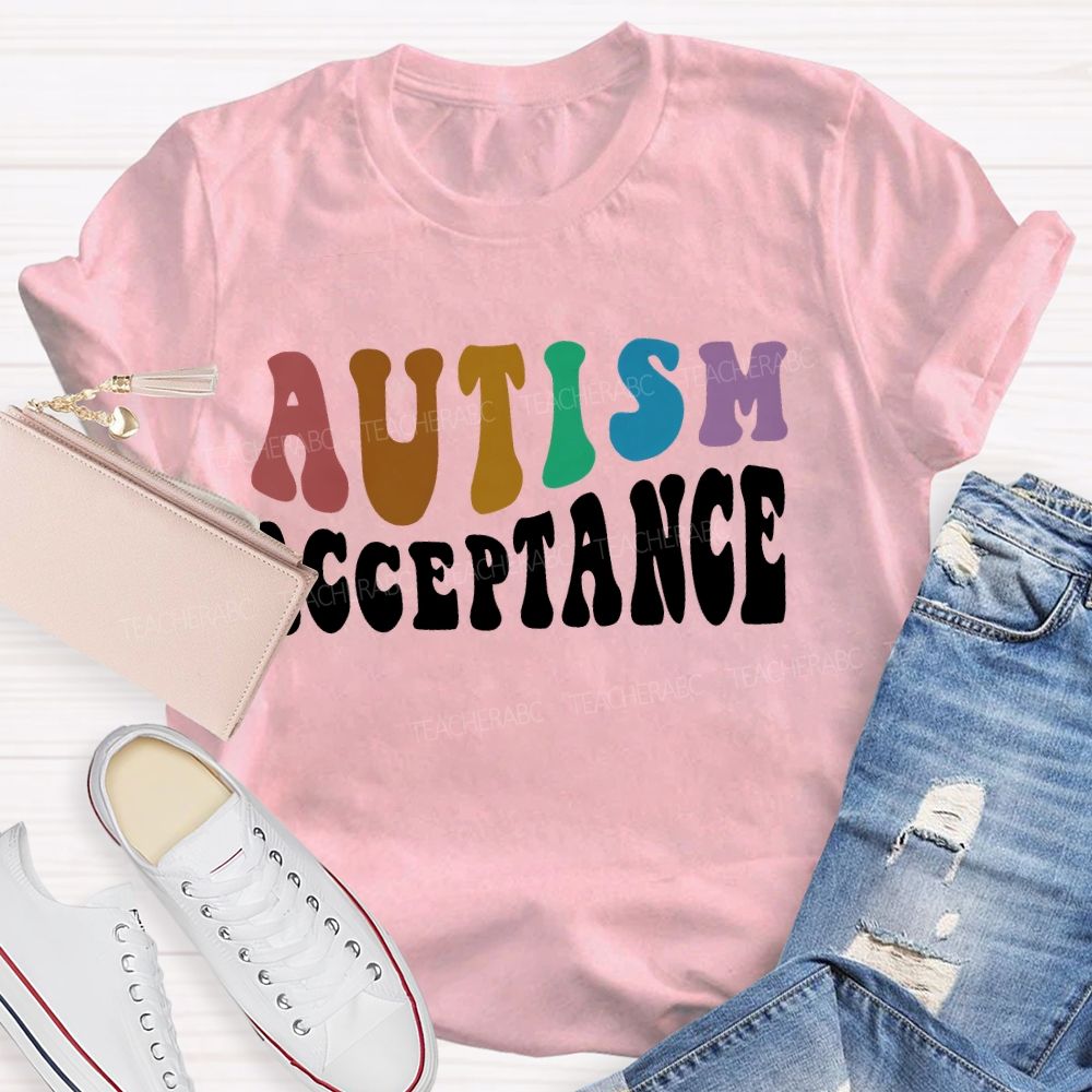 Autism Acceptance Colorful Letters Patterns  Teacher T-shirt