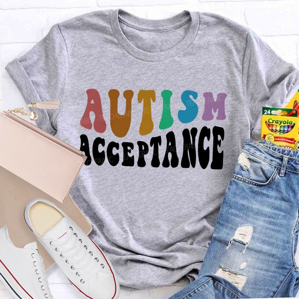 Autism Acceptance Colorful Letters Patterns  Teacher T-shirt