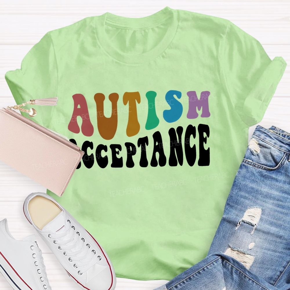 Autism Acceptance Colorful Letters Patterns  Teacher T-shirt