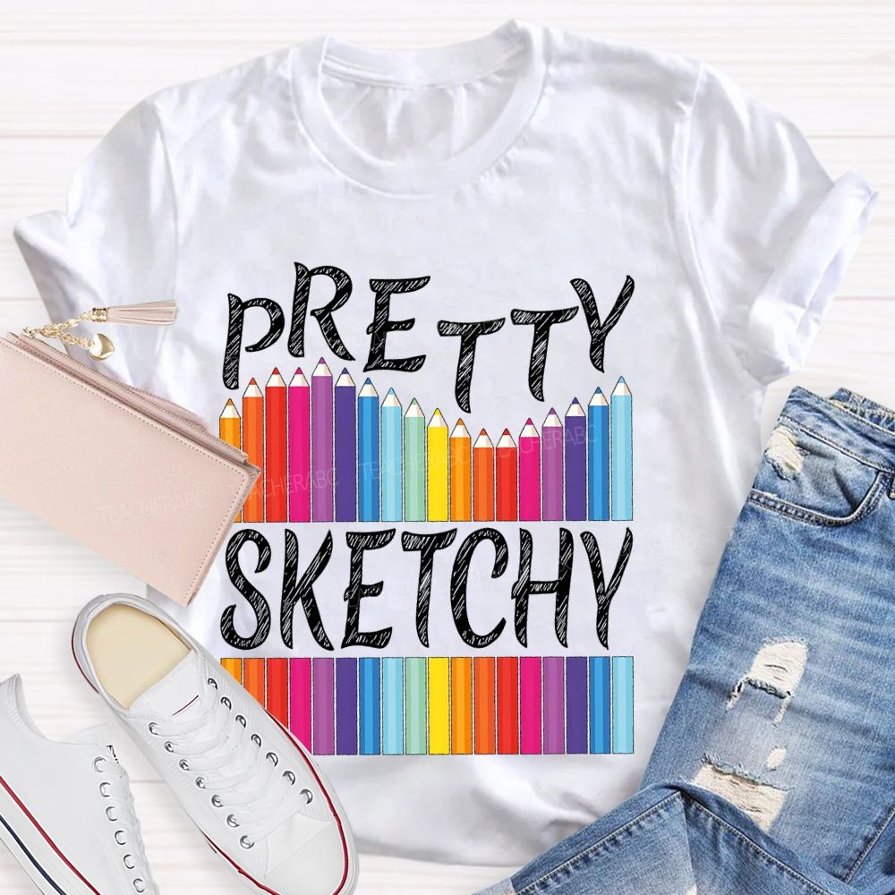 Pretty Sketchy Colorful Pencil Letters  Teacher T-shirt