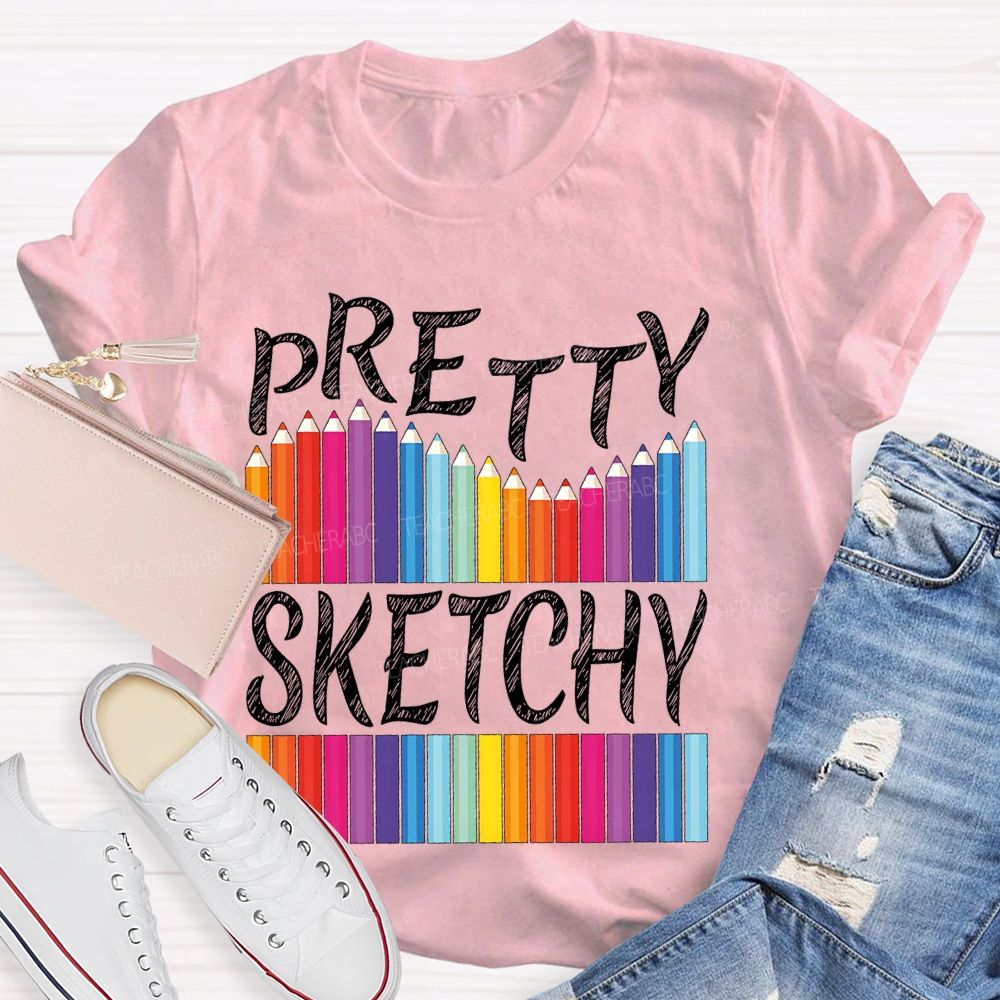 Pretty Sketchy Colorful Pencil Letters  Teacher T-shirt