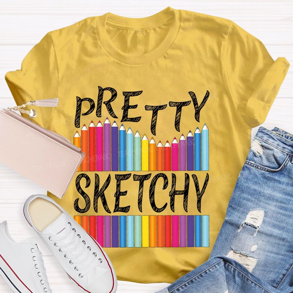 Pretty Sketchy Colorful Pencil Letters  Teacher T-shirt