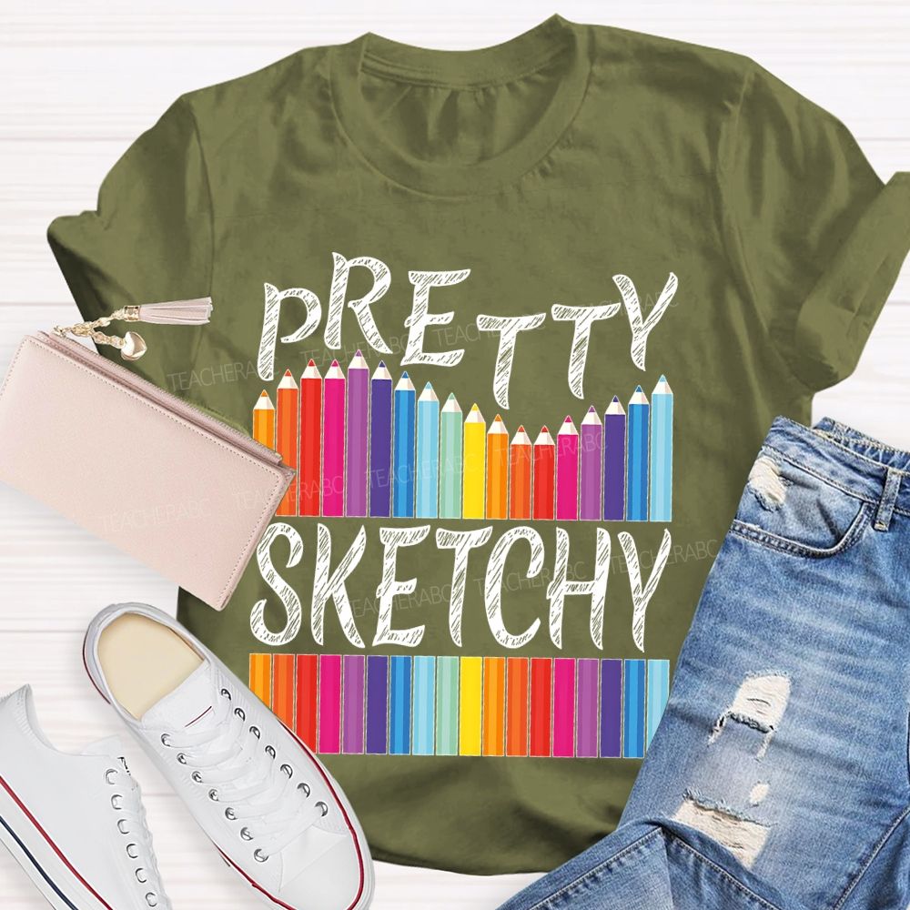 Pretty Sketchy Colorful Pencil Letters  Teacher T-shirt
