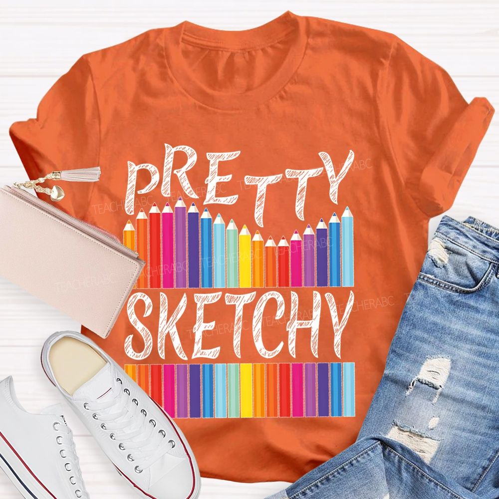 Pretty Sketchy Colorful Pencil Letters  Teacher T-shirt