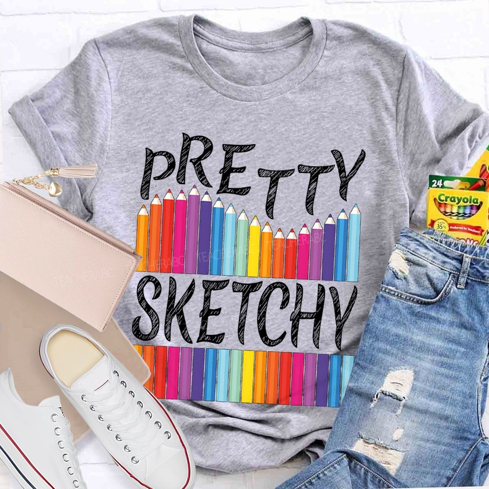 Pretty Sketchy Colorful Pencil Letters  Teacher T-shirt