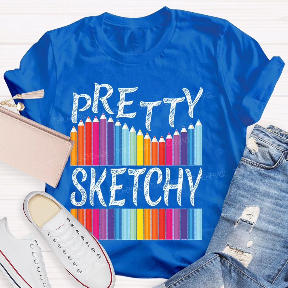 Pretty Sketchy Colorful Pencil Letters  Teacher T-shirt
