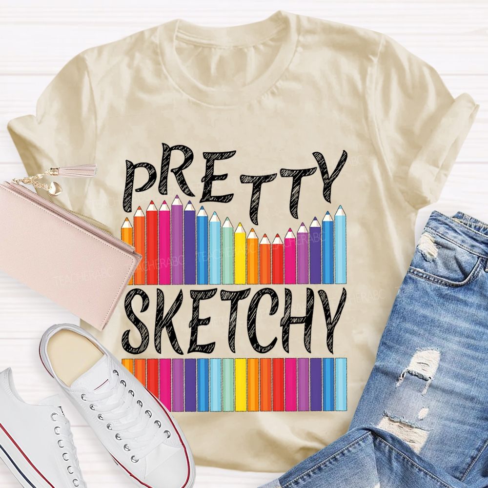Pretty Sketchy Colorful Pencil Letters  Teacher T-shirt