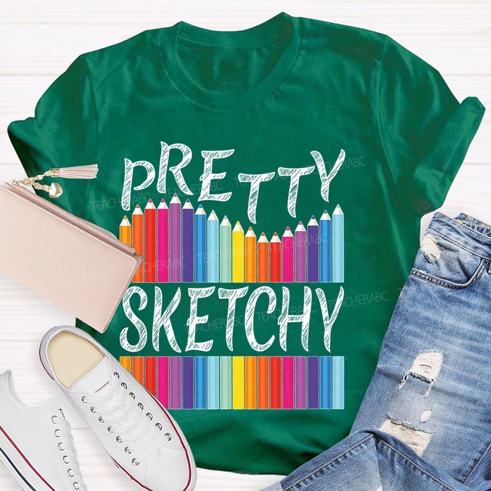 Pretty Sketchy Colorful Pencil Letters  Teacher T-shirt