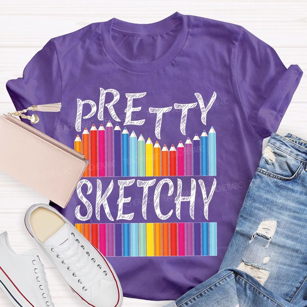 Pretty Sketchy Colorful Pencil Letters  Teacher T-shirt