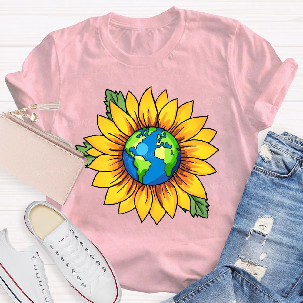Earth And Sunflower Teacher T-shirt