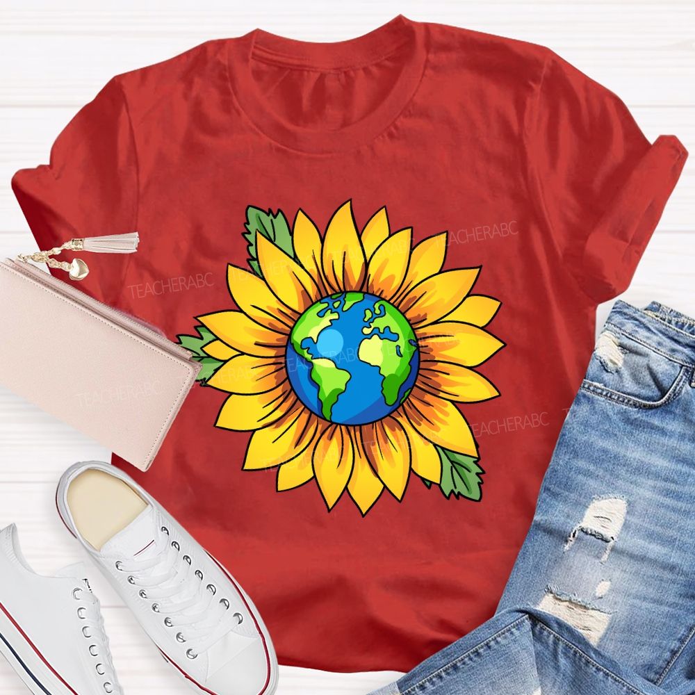 Earth And Sunflower Teacher T-shirt