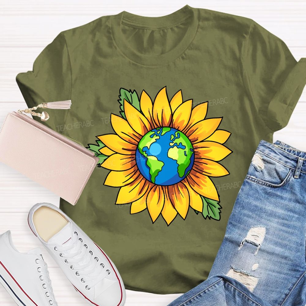 Earth And Sunflower Teacher T-shirt
