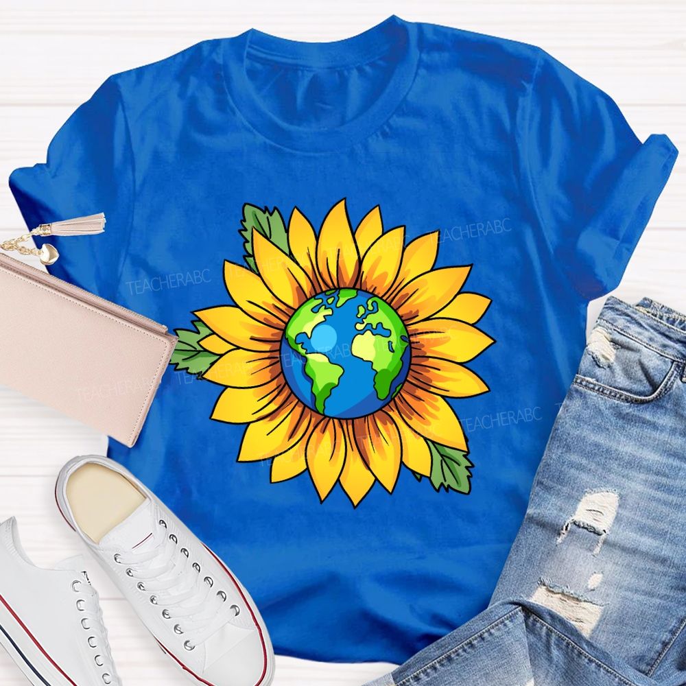 Earth And Sunflower Teacher T-shirt