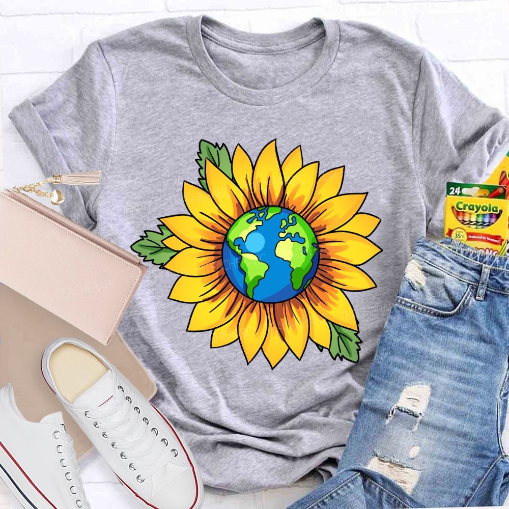 Earth And Sunflower Teacher T-shirt