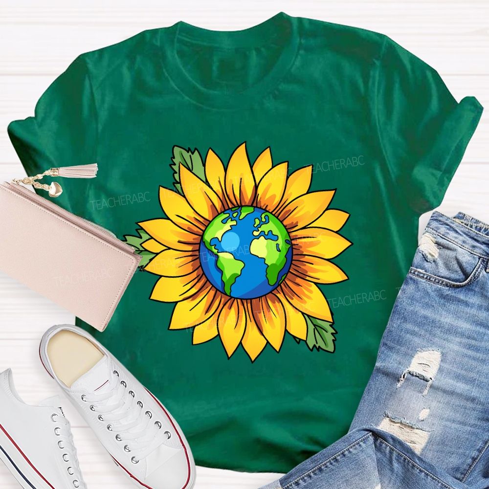 Earth And Sunflower Teacher T-shirt