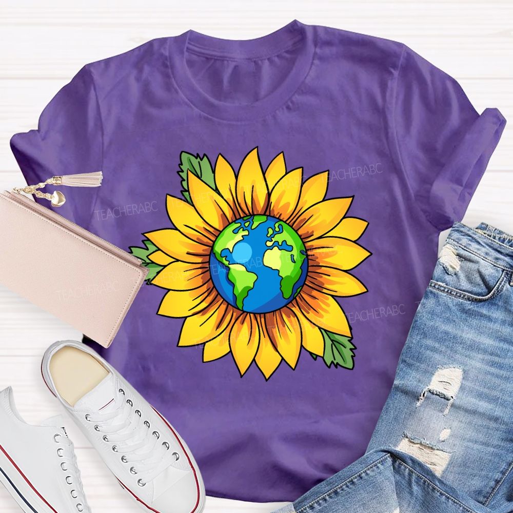 Earth And Sunflower Teacher T-shirt