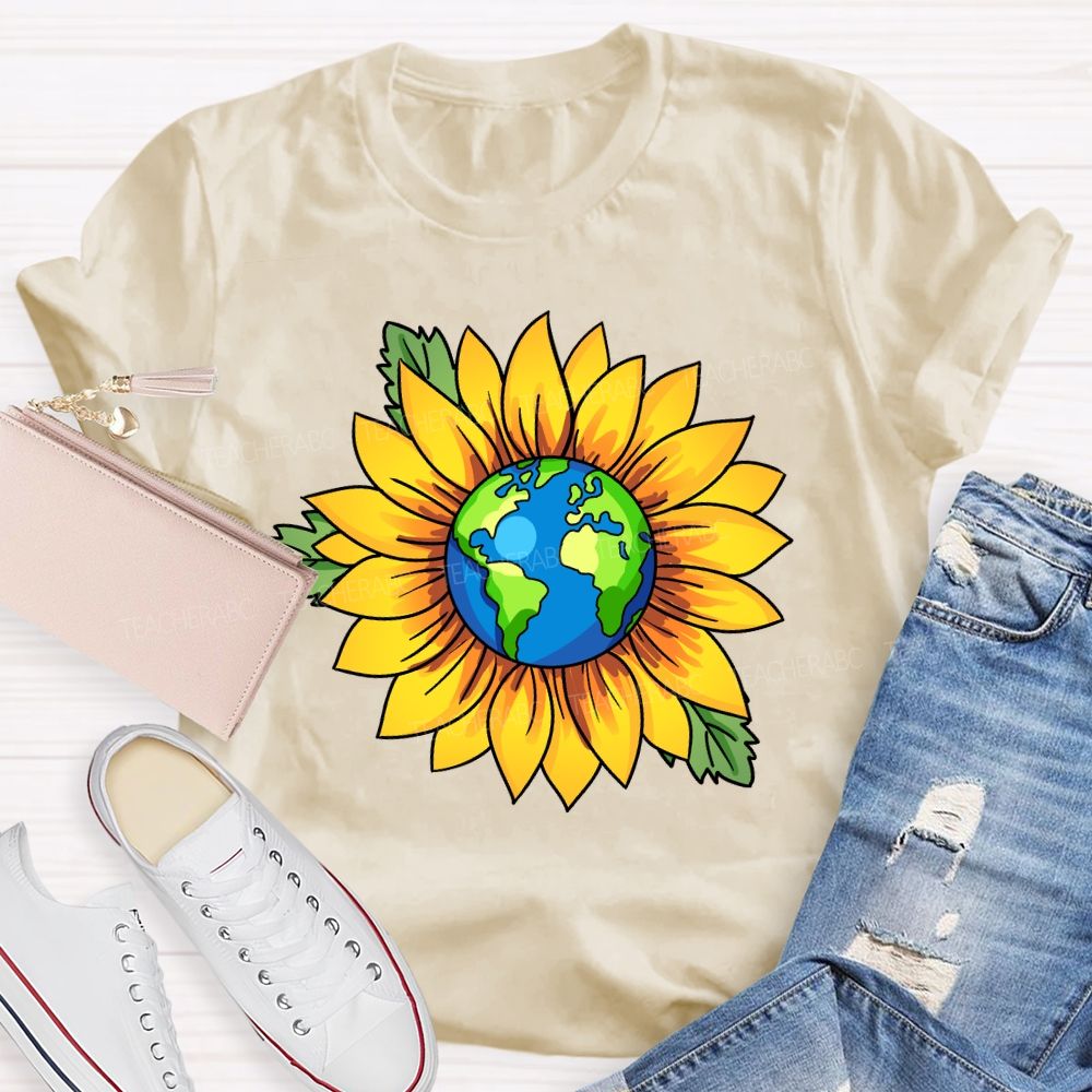 Earth And Sunflower Teacher T-shirt