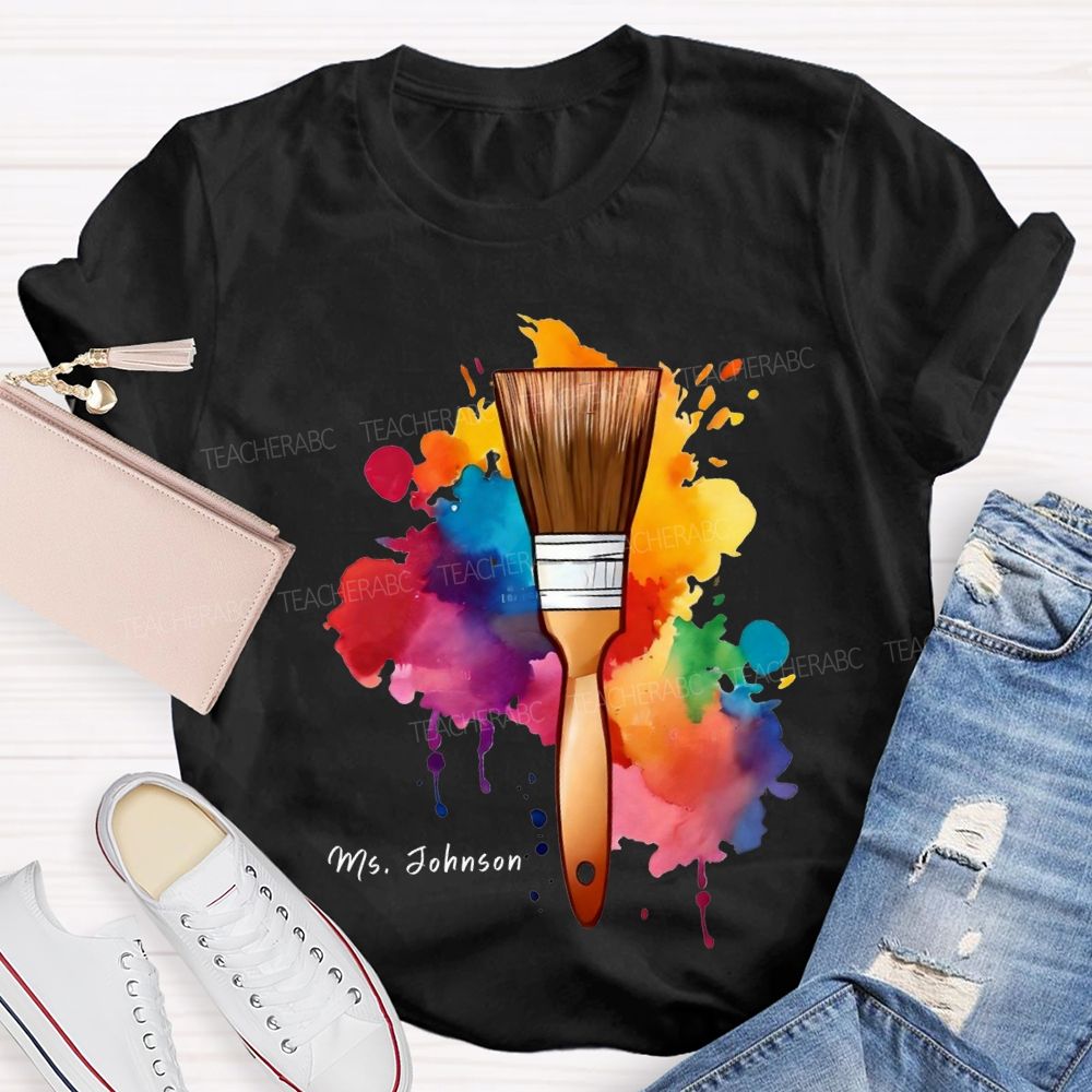 Personalized Name Tie-Dye Prints And Brushes Art Teacher T-shirt