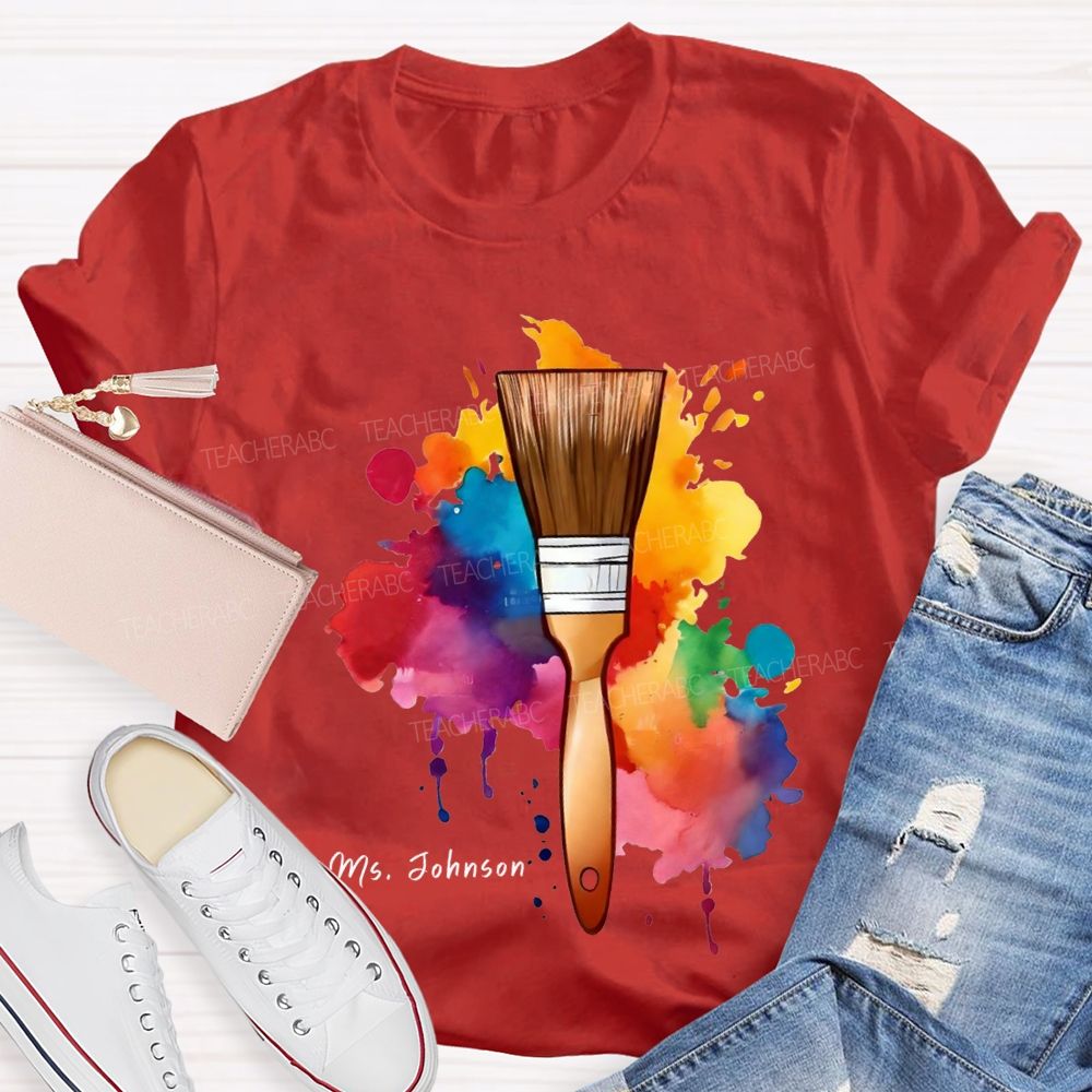 Personalized Name Tie-Dye Prints And Brushes Art Teacher T-shirt