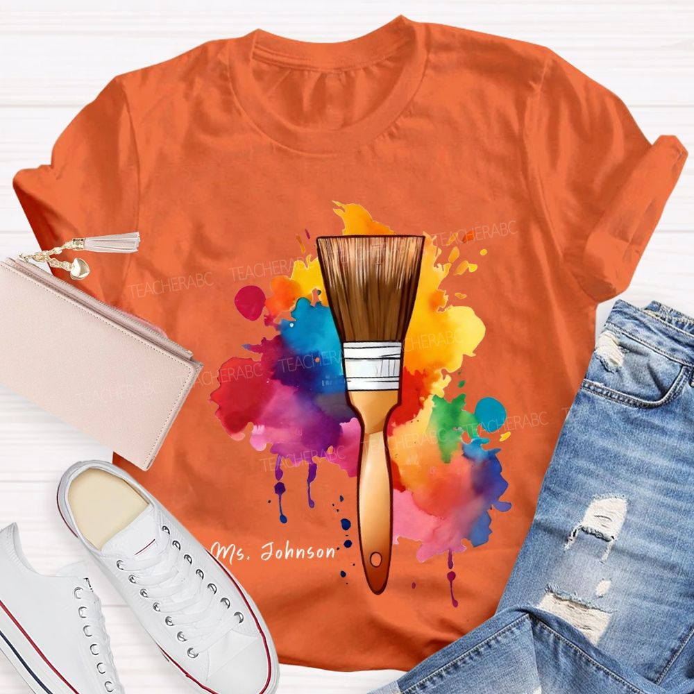 Personalized Name Tie-Dye Prints And Brushes Art Teacher T-shirt