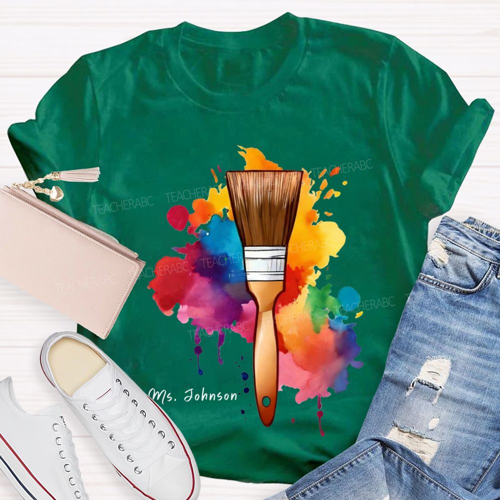 Personalized Name Tie-Dye Prints And Brushes Art Teacher T-shirt